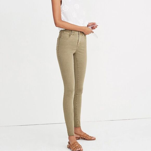 Madewell Denim - Madewell | Army Green 9" High Rise Skinny Jeans With Raw Hem Detail Size 25